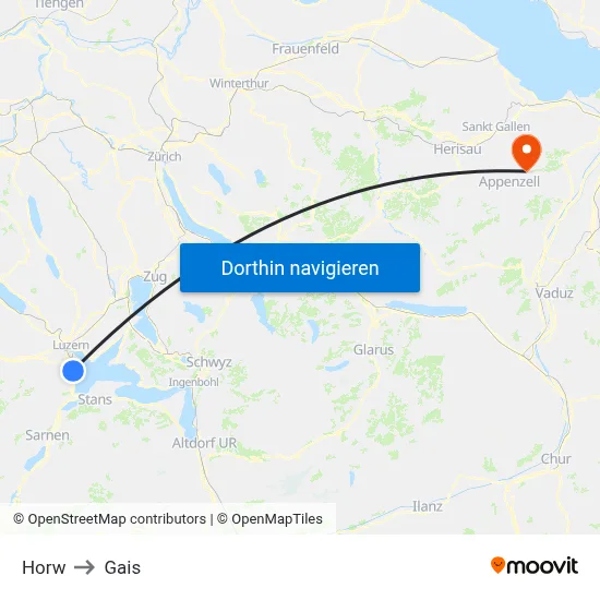 Horw to Gais map