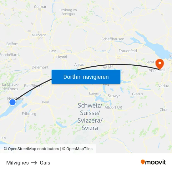 Milvignes to Gais map
