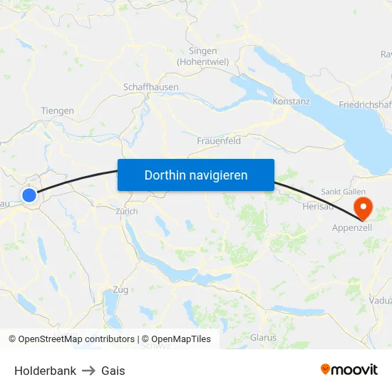 Holderbank to Gais map