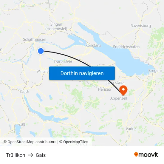 Trüllikon to Gais map