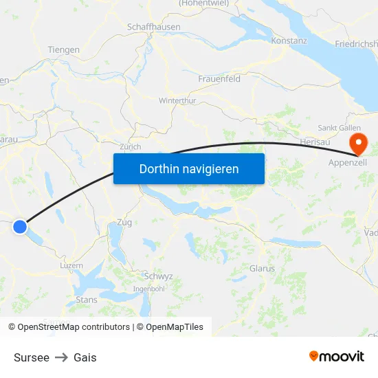 Sursee to Gais map