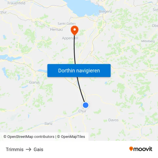 Trimmis to Gais map