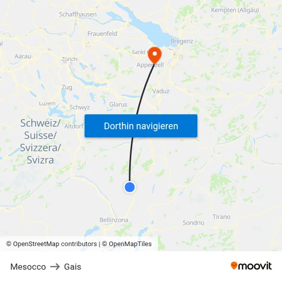 Mesocco to Gais map