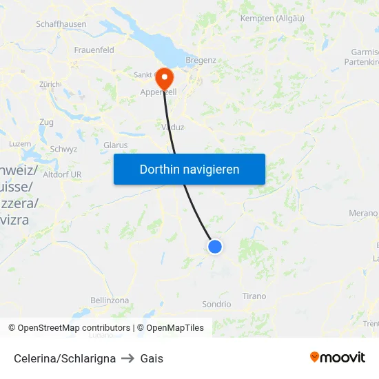 Celerina/Schlarigna to Gais map