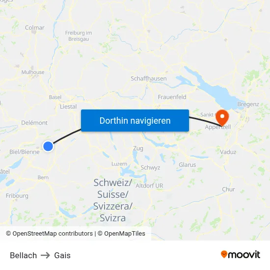 Bellach to Gais map