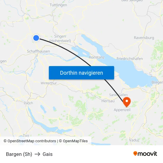 Bargen (Sh) to Gais map