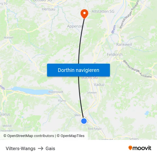 Vilters-Wangs to Gais map