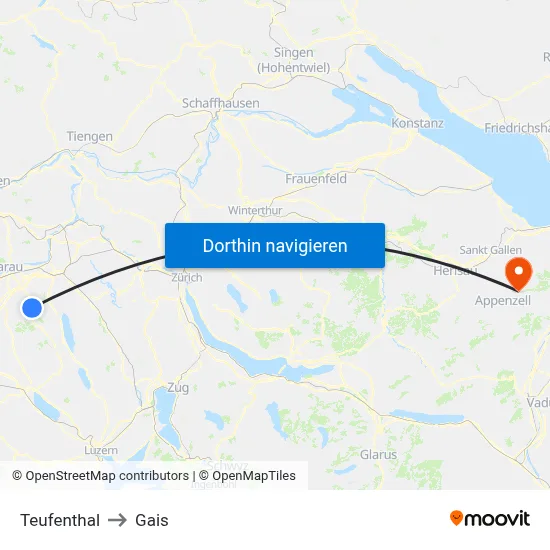 Teufenthal to Gais map