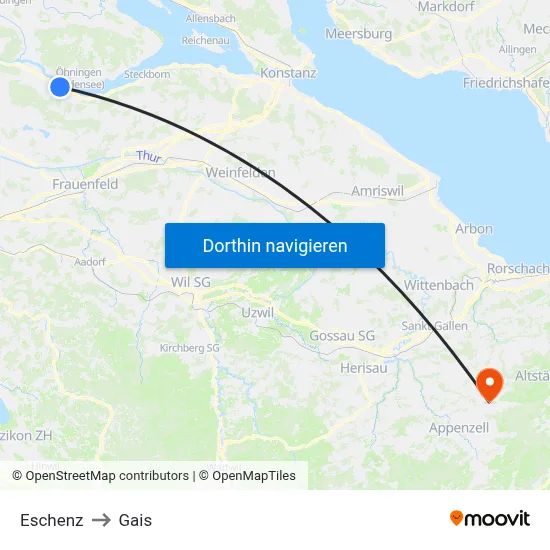 Eschenz to Gais map