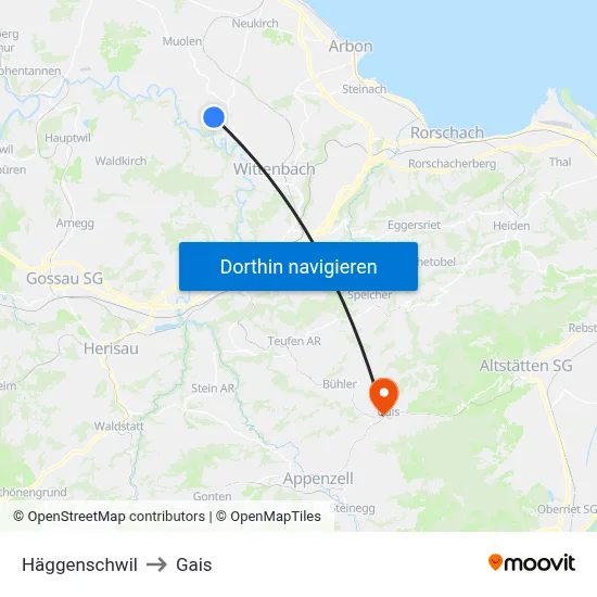 Häggenschwil to Gais map