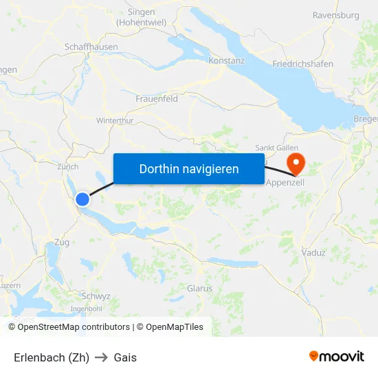 Erlenbach (Zh) to Gais map