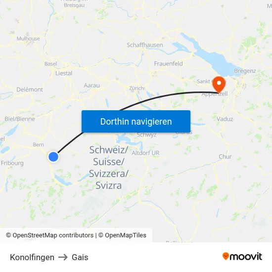 Konolfingen to Gais map