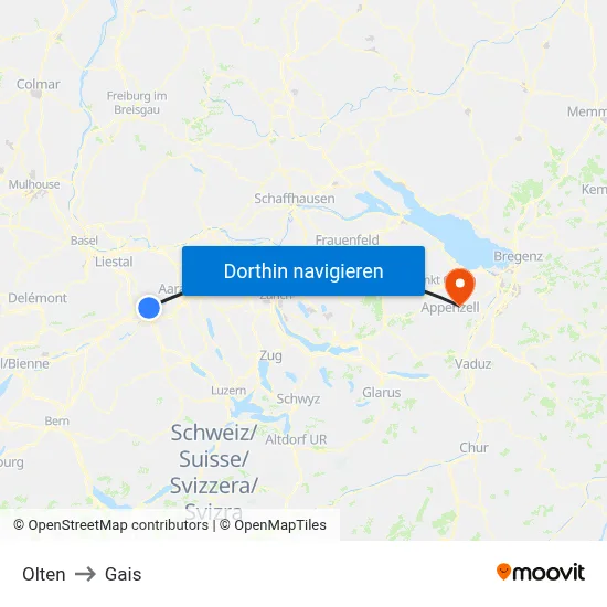 Olten to Gais map