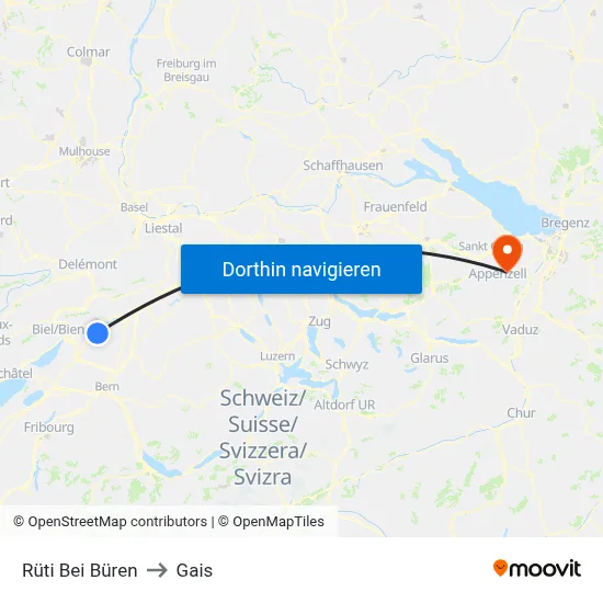 Rüti Bei Büren to Gais map