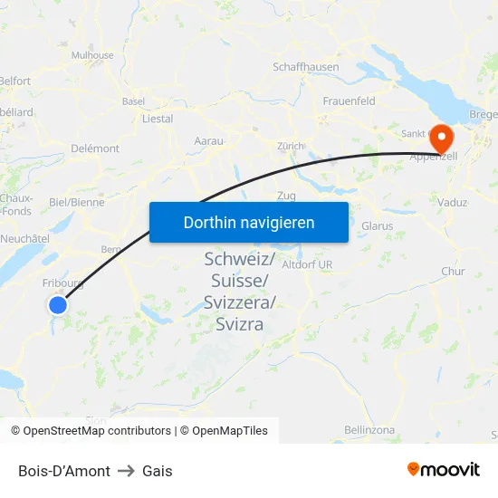 Bois-D’Amont to Gais map