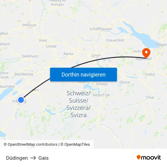 Düdingen to Gais map