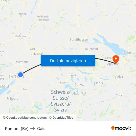 Romont (Be) to Gais map