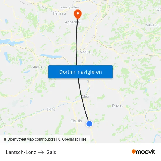 Lantsch/Lenz to Gais map