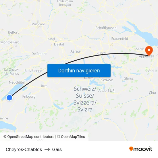 Cheyres-Châbles to Gais map