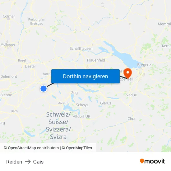 Reiden to Gais map
