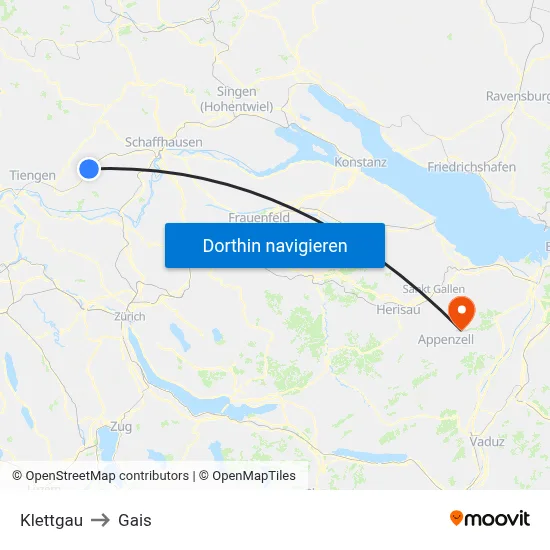 Klettgau to Gais map