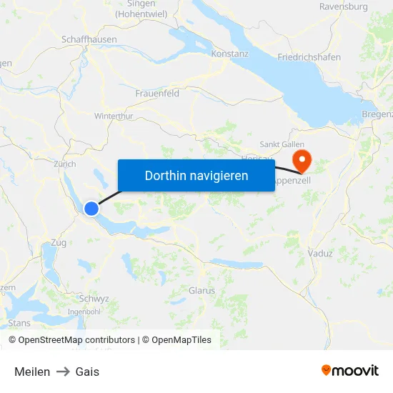 Meilen to Gais map