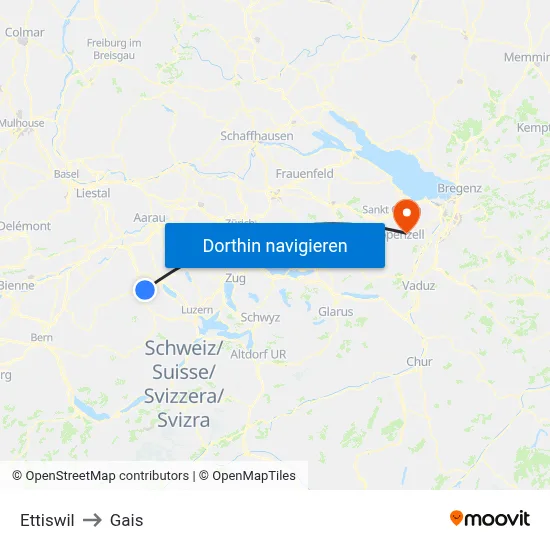 Ettiswil to Gais map