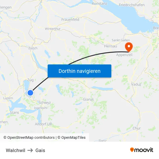 Walchwil to Gais map