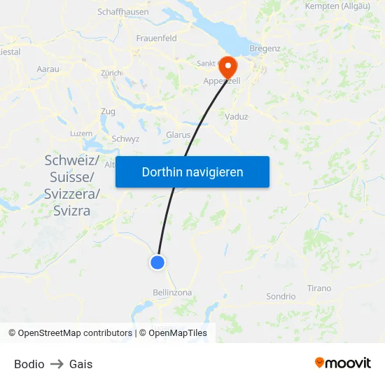 Bodio to Gais map