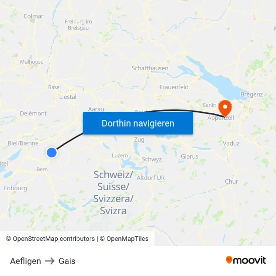 Aefligen to Gais map