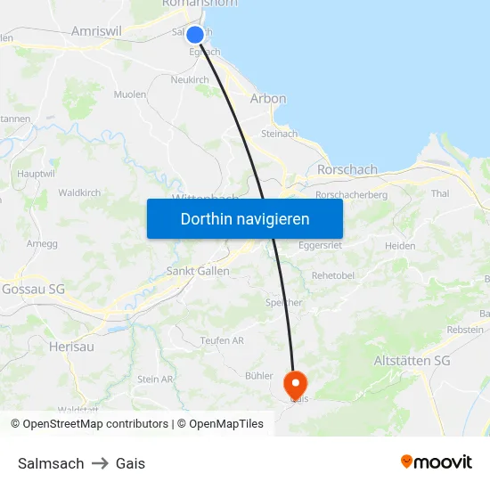 Salmsach to Gais map