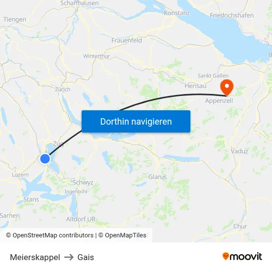 Meierskappel to Gais map
