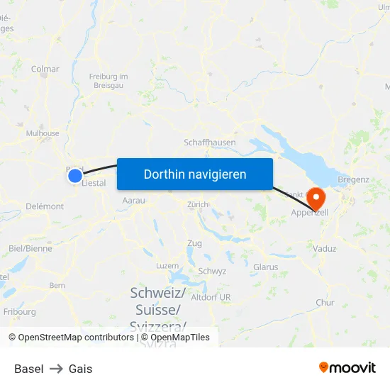 Basel to Gais map