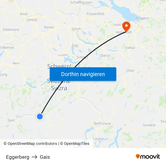 Eggerberg to Gais map