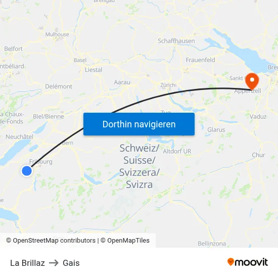 La Brillaz to Gais map