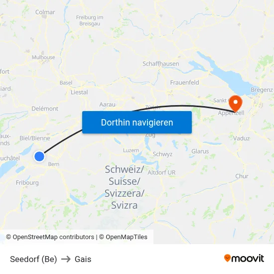 Seedorf (Be) to Gais map