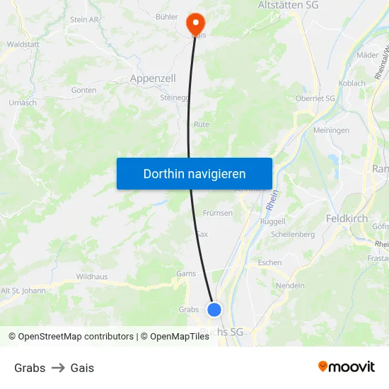 Grabs to Gais map