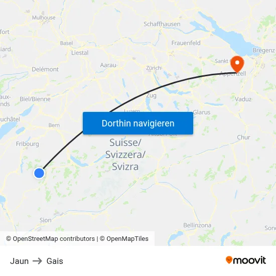 Jaun to Gais map