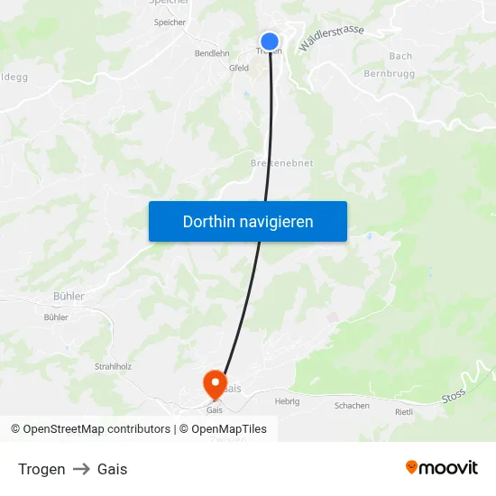 Trogen to Gais map