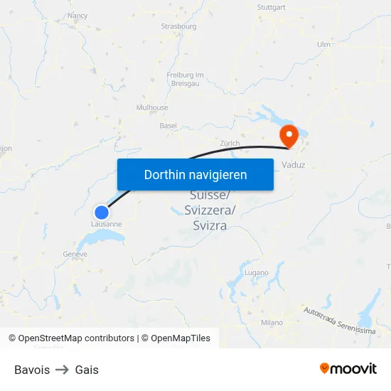 Bavois to Gais map