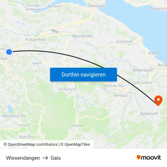 Wiesendangen to Gais map