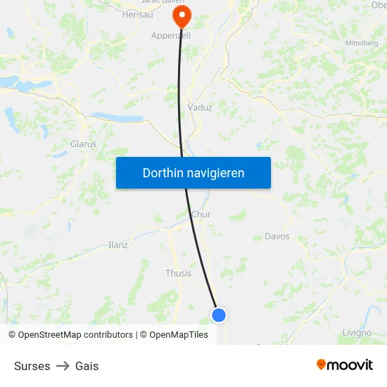 Surses to Gais map