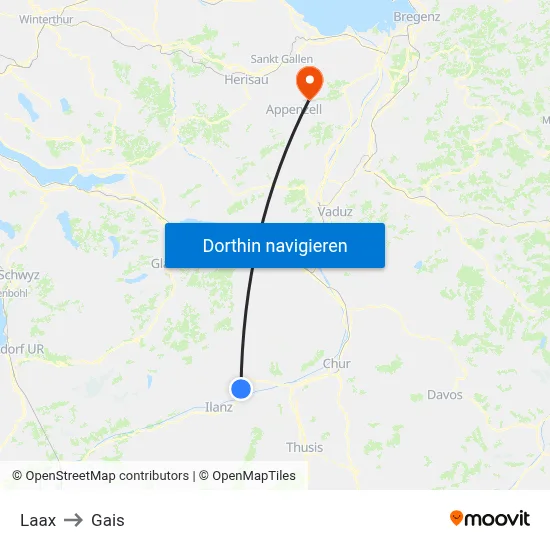 Laax to Gais map