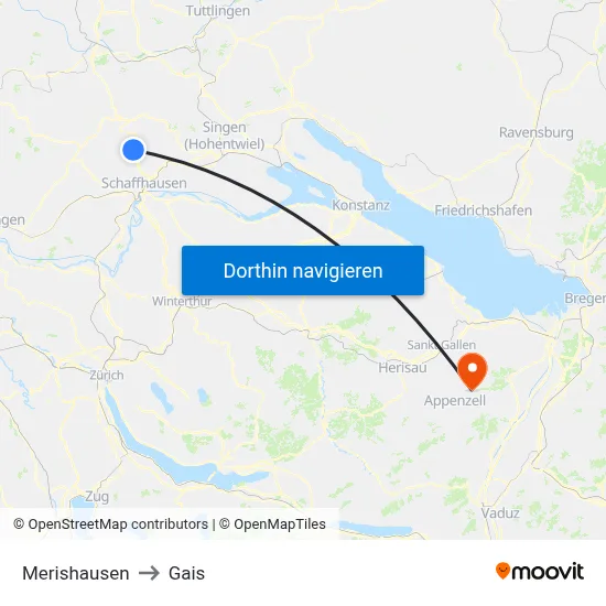 Merishausen to Gais map