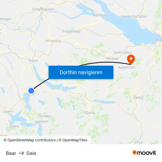 Baar to Gais map