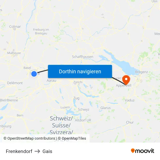 Frenkendorf to Gais map
