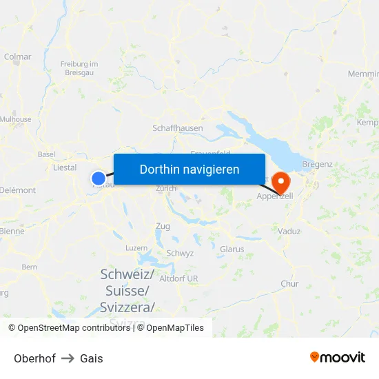 Oberhof to Gais map