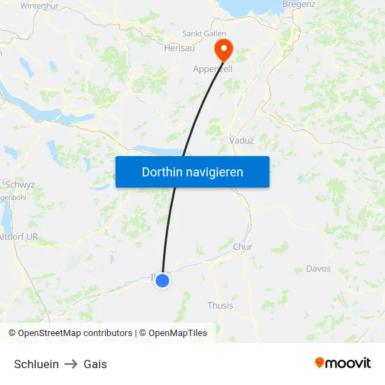 Schluein to Gais map