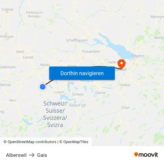 Alberswil to Gais map