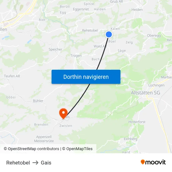 Rehetobel to Gais map